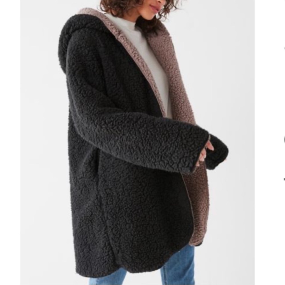 silence + noise Reversible Sherpa Coatigan in Black and Taupe